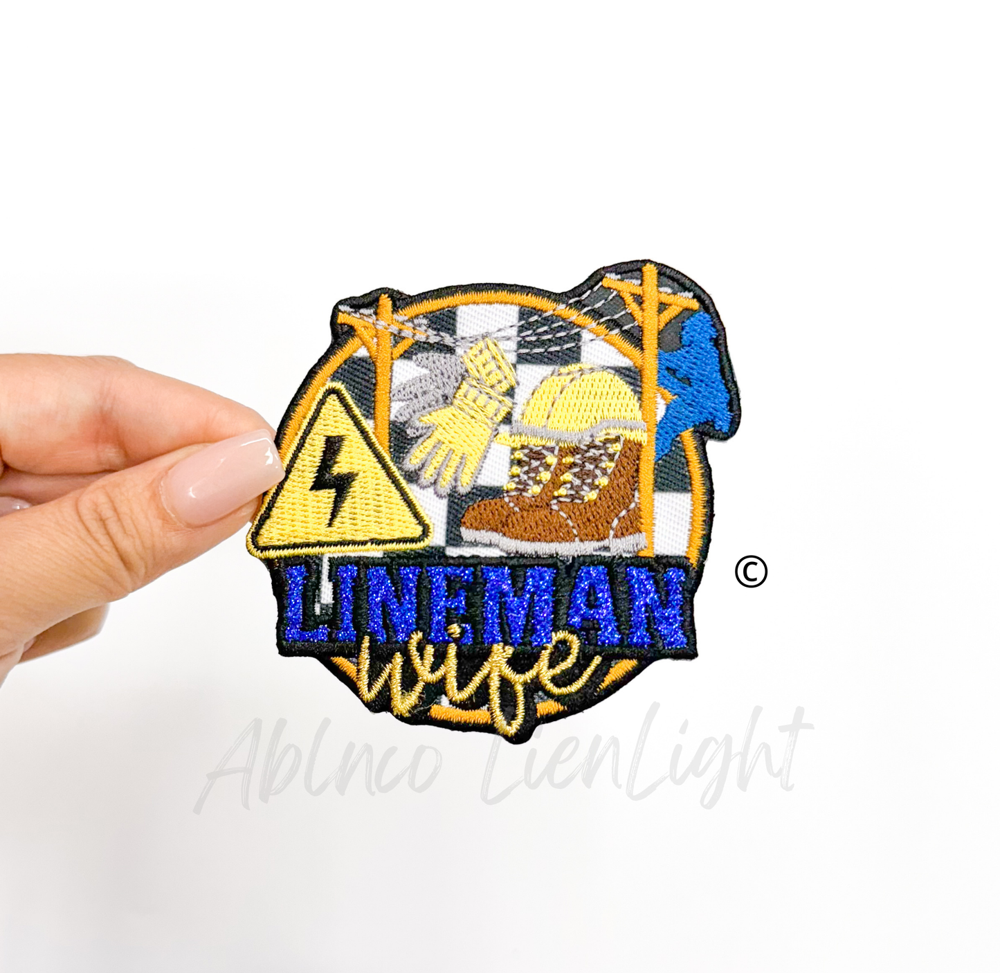 Lineman Wife glitter embroidery patch