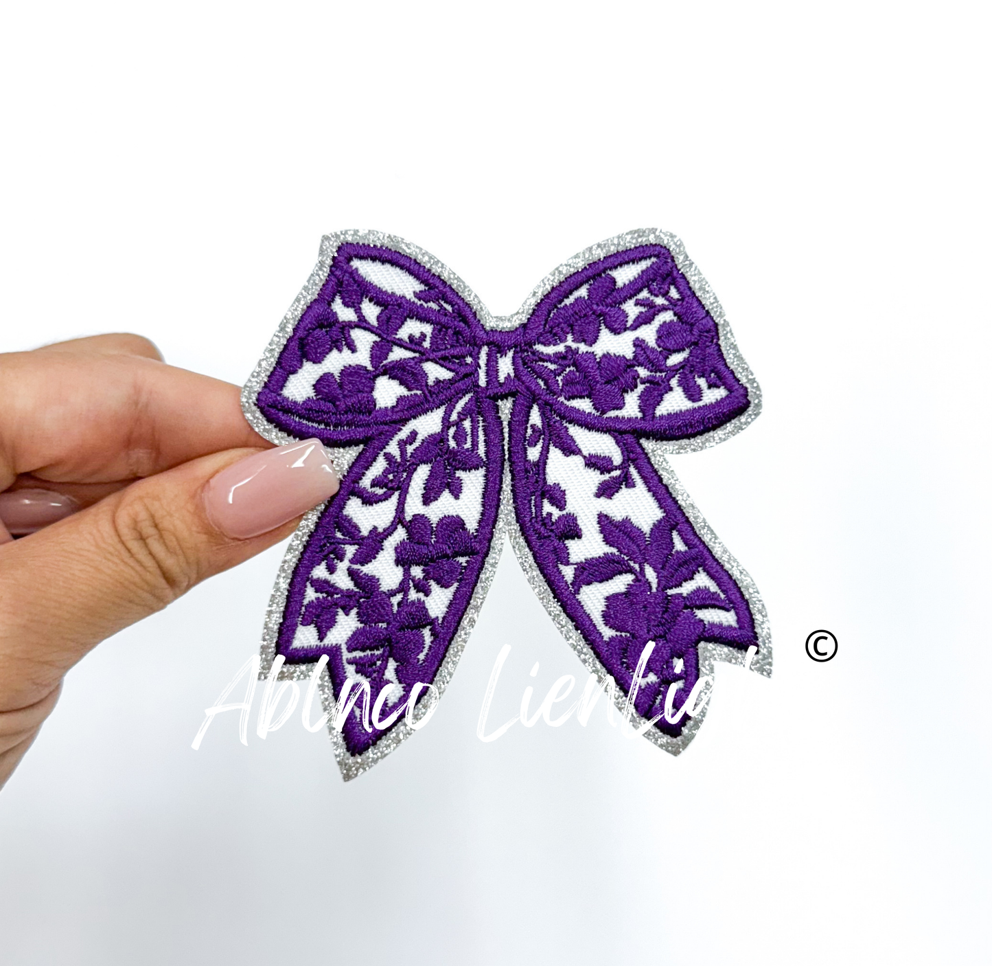 Purple Floral Bow Glitter Embroidery Patch