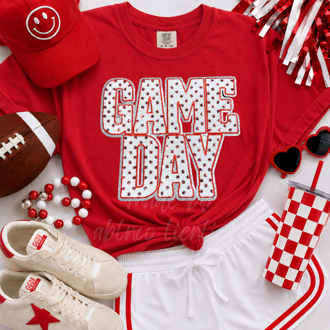 Red Polka Dots Game Day Sequin Tshirt & Sweatshirt