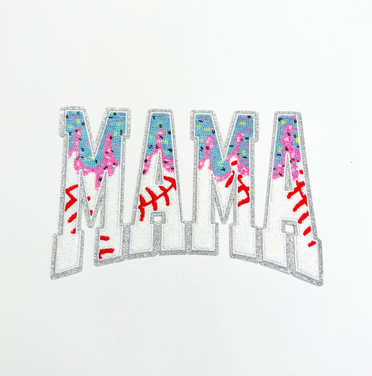 Mama Baseball Drip Ice Cream Sequin Chenille Patch - Large