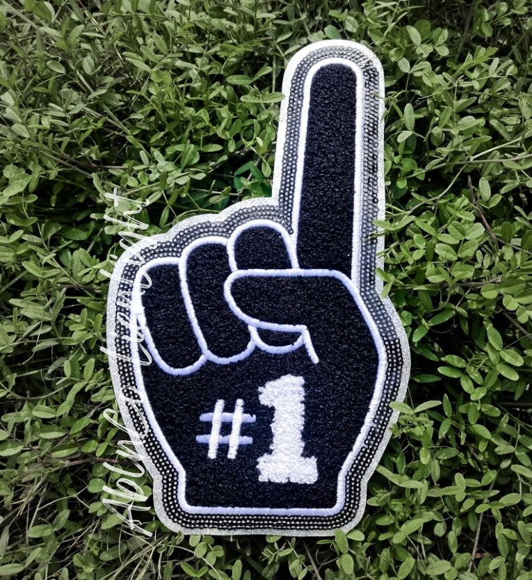 Black Game Day Foam Finger Chenille Patch - Large