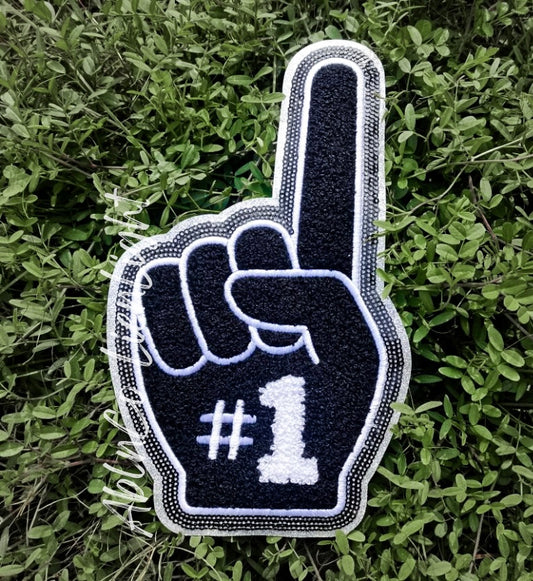 Game Day Black Foam Finger Chenille Patch