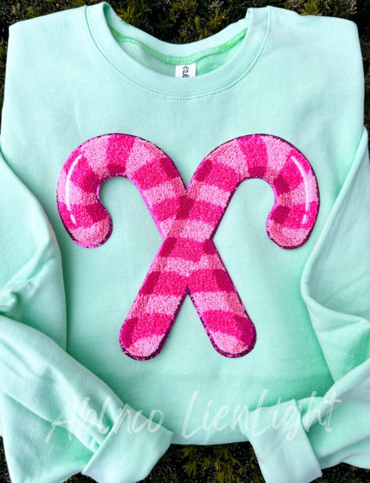 Pink Candy Cane Christmas Chenille Patch - Large