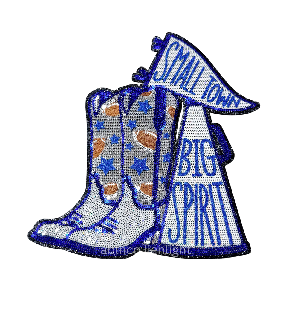 Royal Blue Small Town Big Spirit Football Sequin Patch - Large