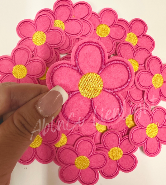 Pink Flower Embroidery Patch
