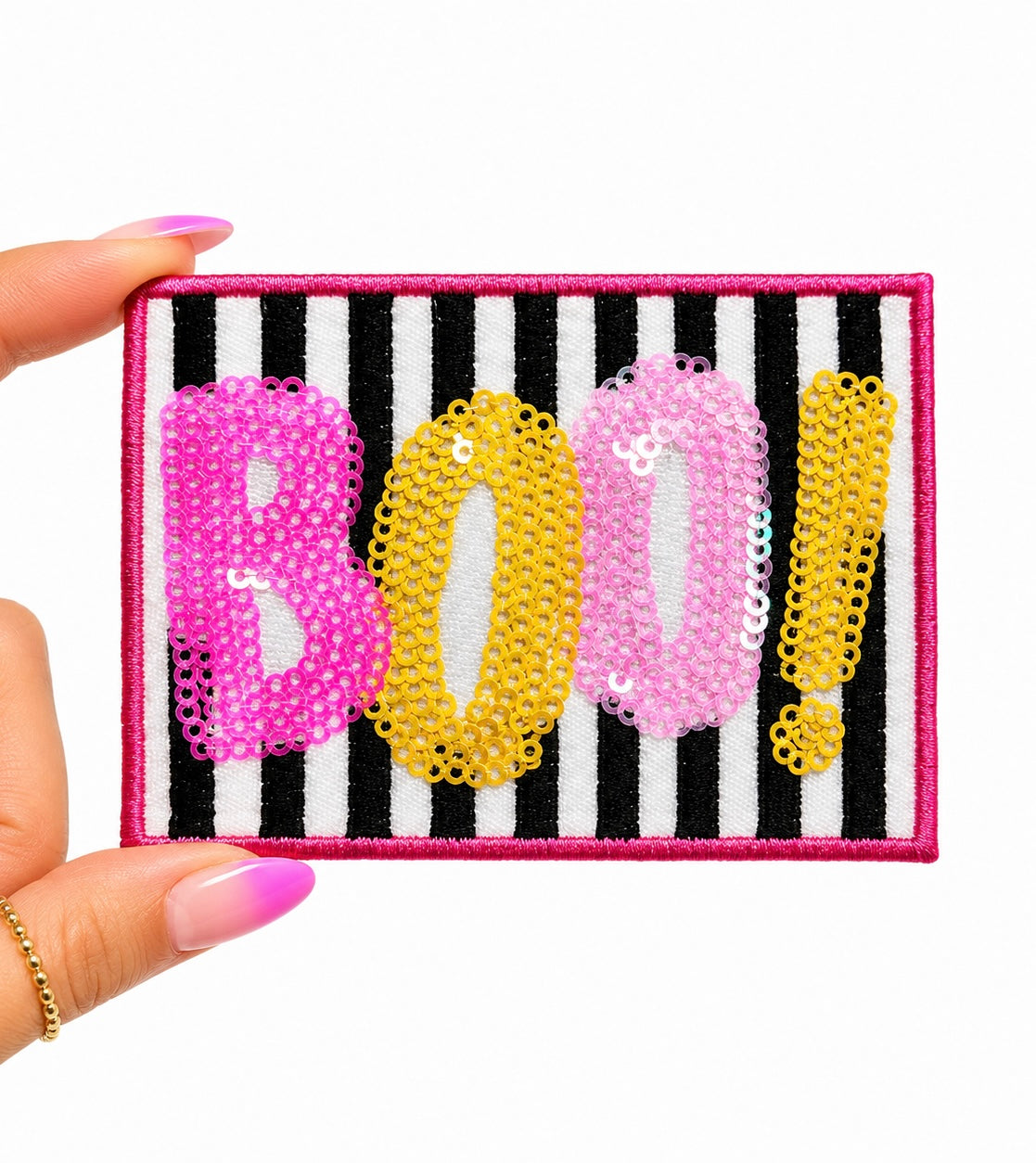 Colorful Boo & Black Striped Halloween Sequin Patch -Small