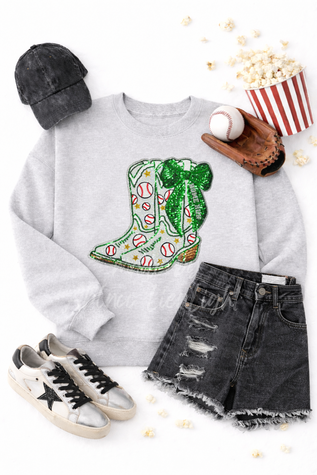 Baseball Homerun Sequin Bow Boots Sweatshirt
