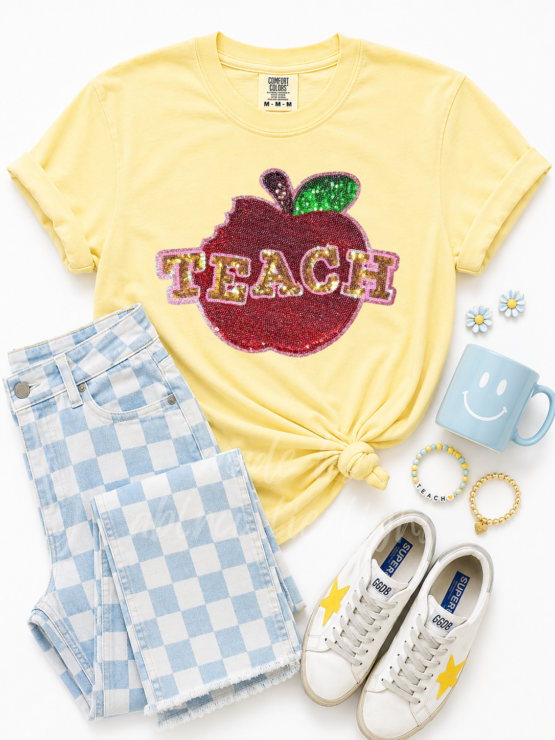 Sequin Teach Apple Patch Tshirt