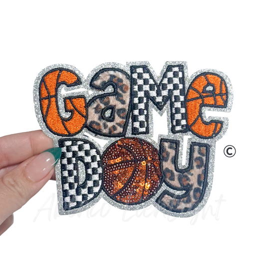 Basketball Game Day Checkered Cheetah Sequins Patch - Small
