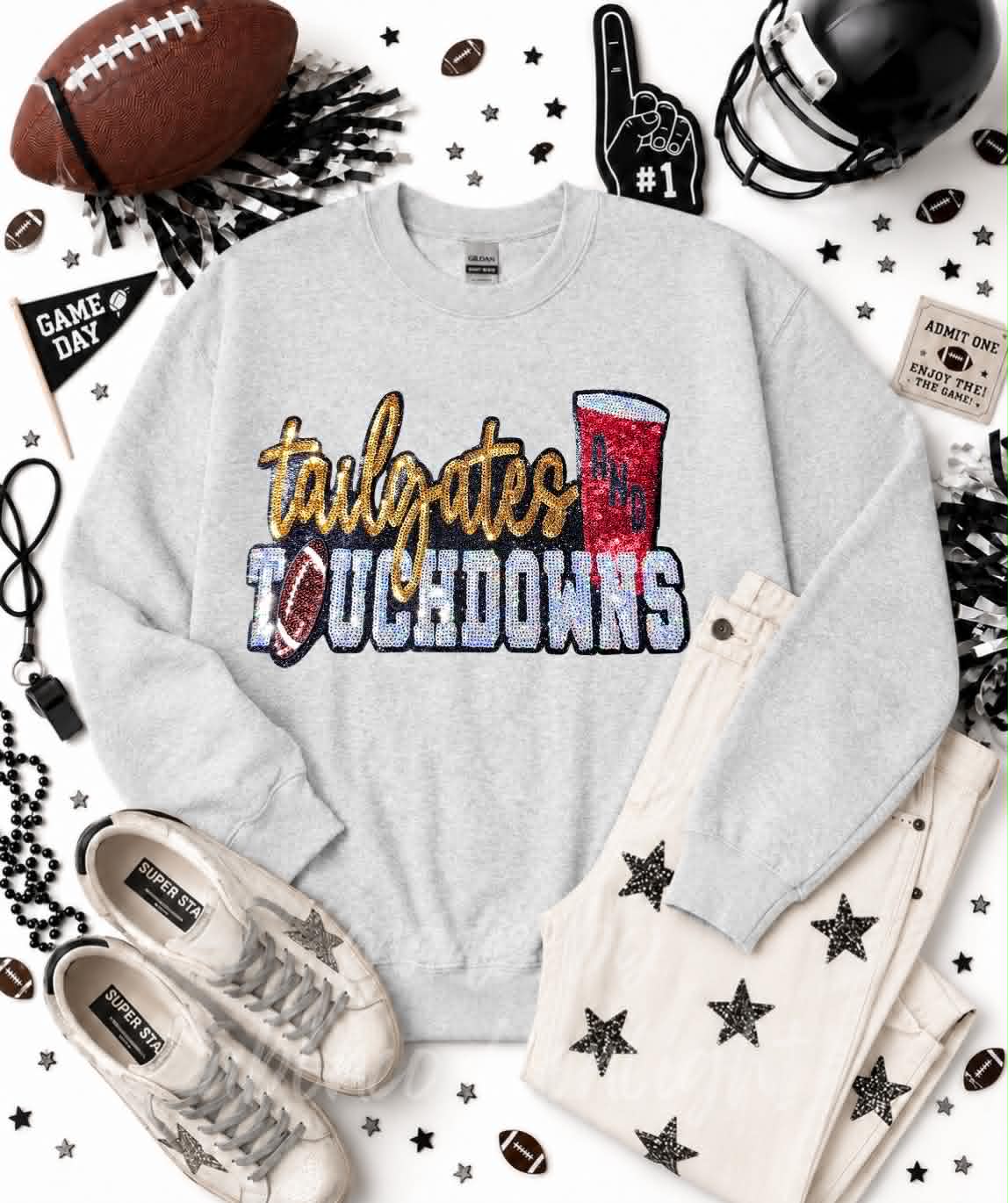Tailgates and Touchdowns Football Sequin Patch Sweatshirt