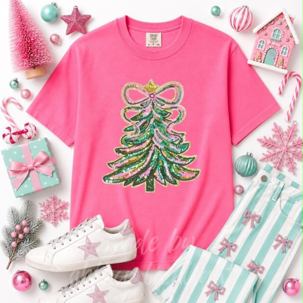 Christmas Tree Christmas Sequin Patch Tshirt
