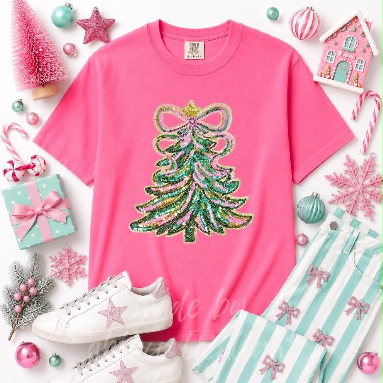 Christmas Tree Christmas Sequin Patch Tshirt