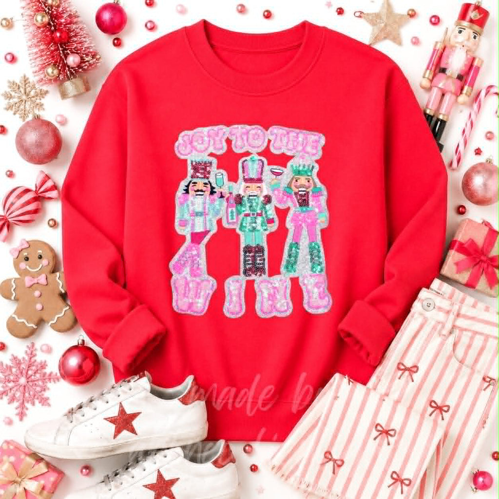 Joy to the Wine Nutcracker Christmas Sequin Patch Sweatshirt