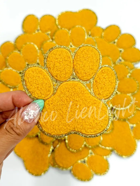 Gold Chenille Paw Embroidery Patch