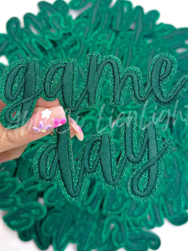Green Game Day Sticker Adhesive Embroidery Patch