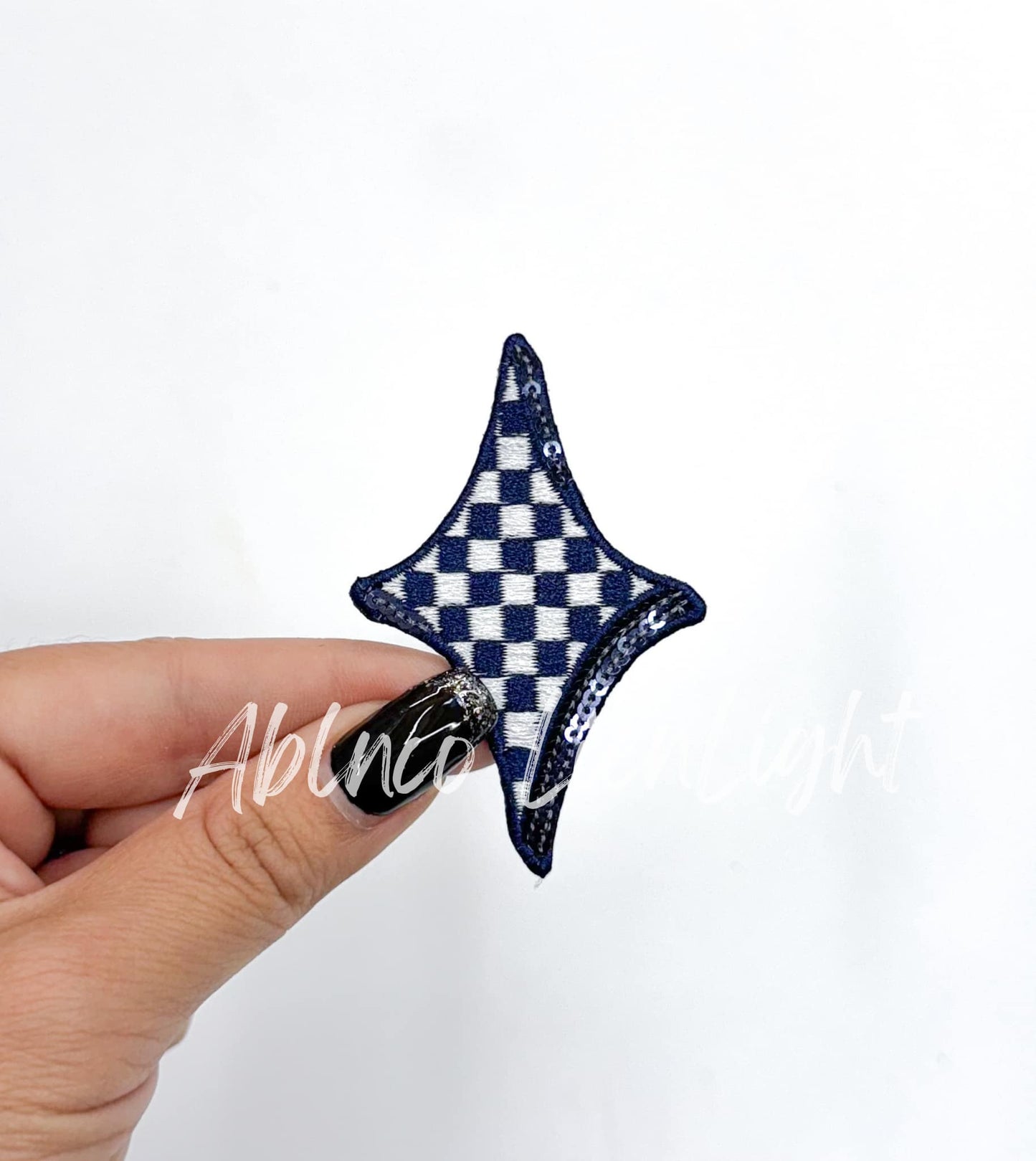 Navy Checkered Diamond Star Embroidery Sequin Patch