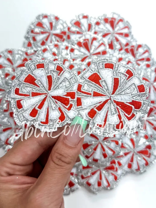 Red Silver Cheer Pom Pom Embroidery Patch ©️