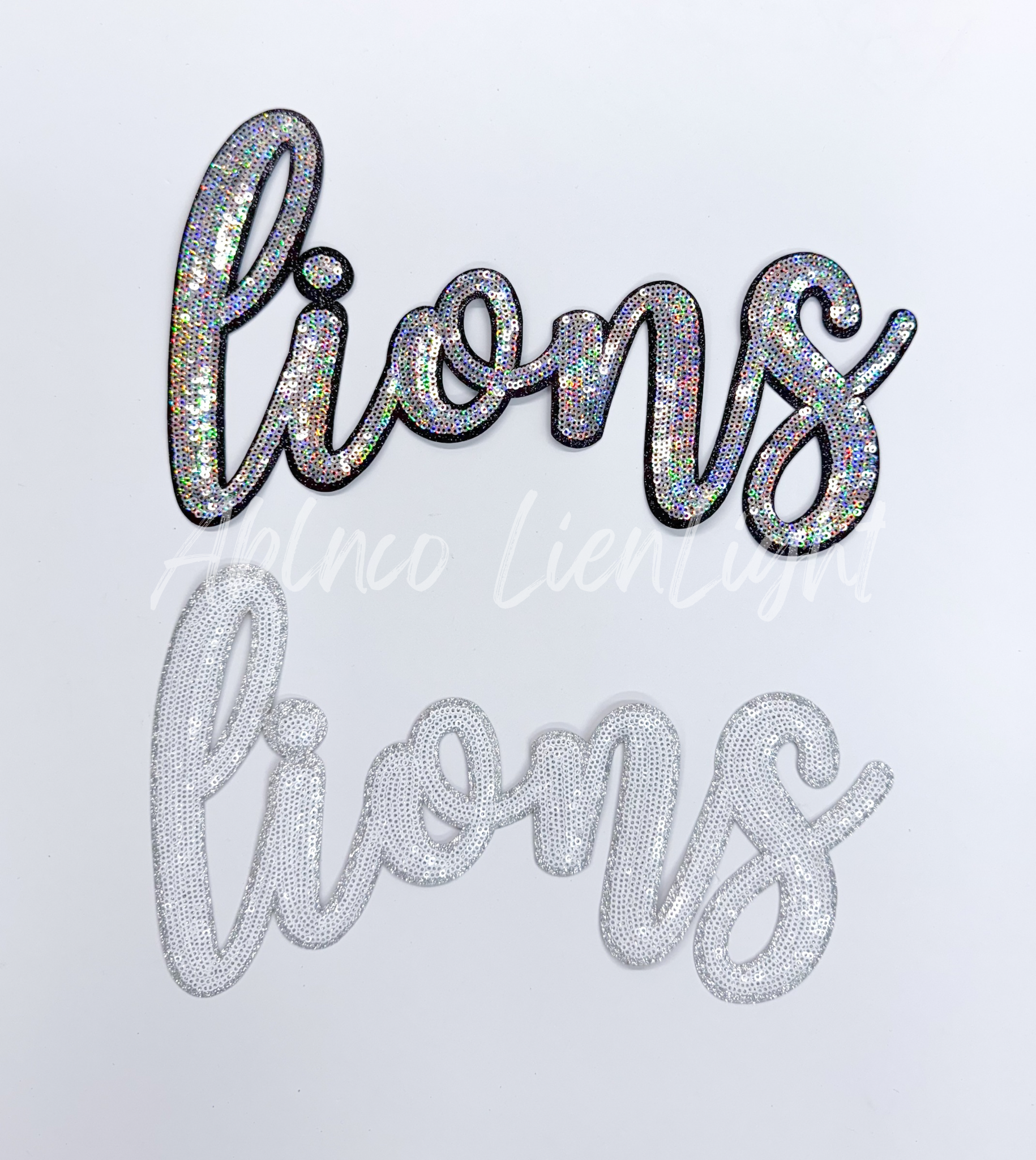 Lions Mascot Script Sequin Patch - Large