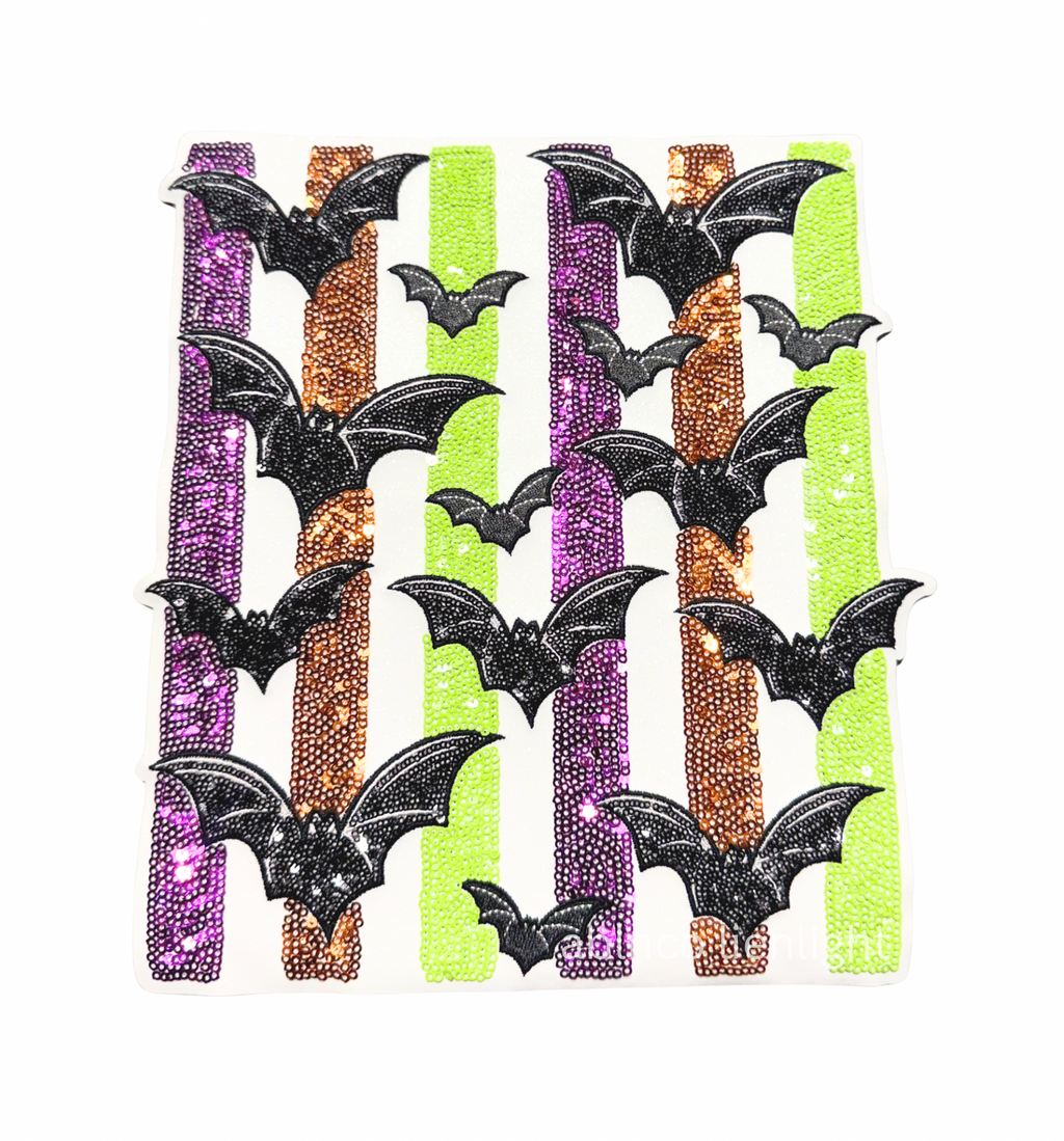 Colorful Striped Bats Halloween Sequin Patch - Large