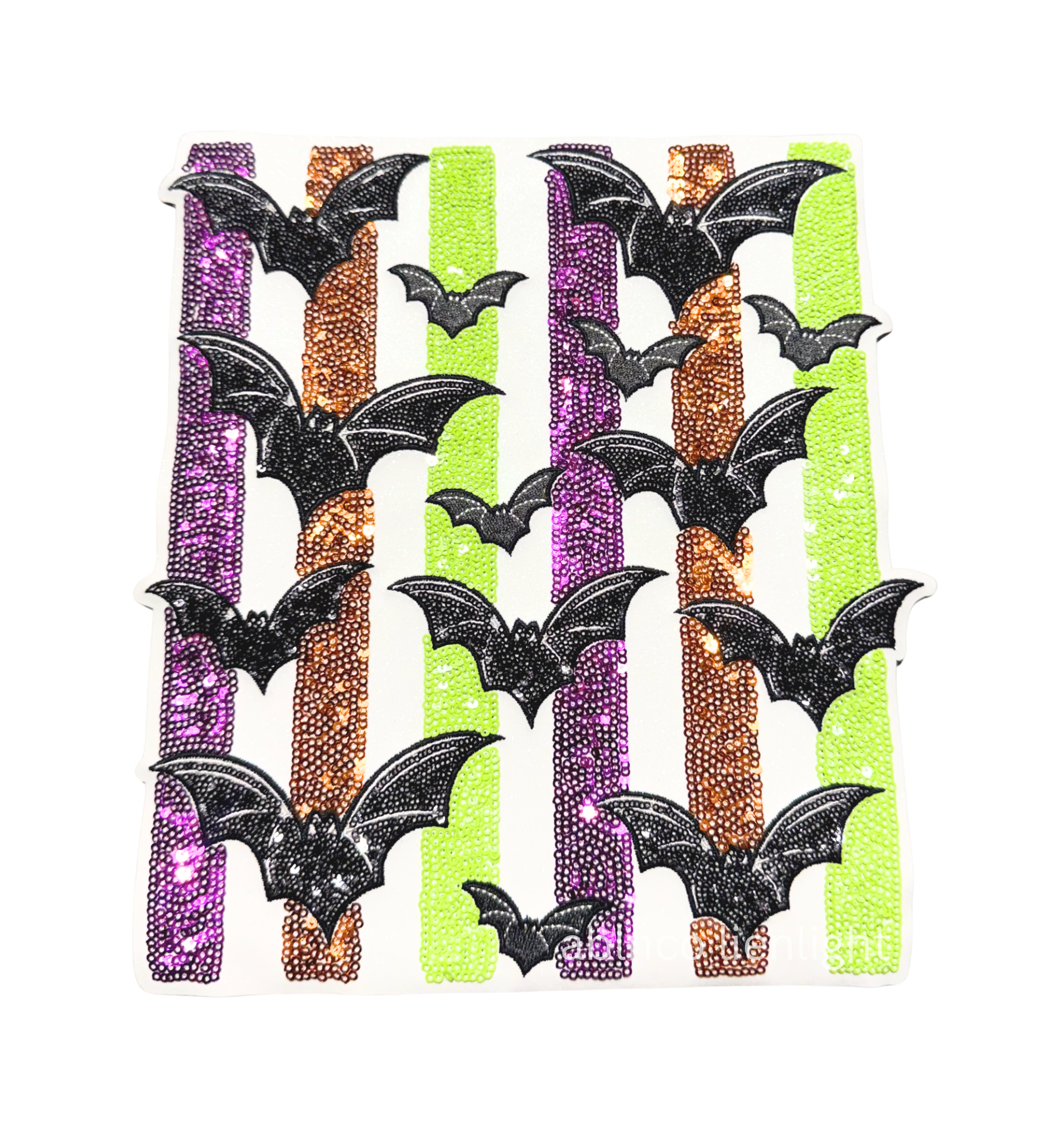 Colorful Striped Bats Halloween Sequin Patch - Large