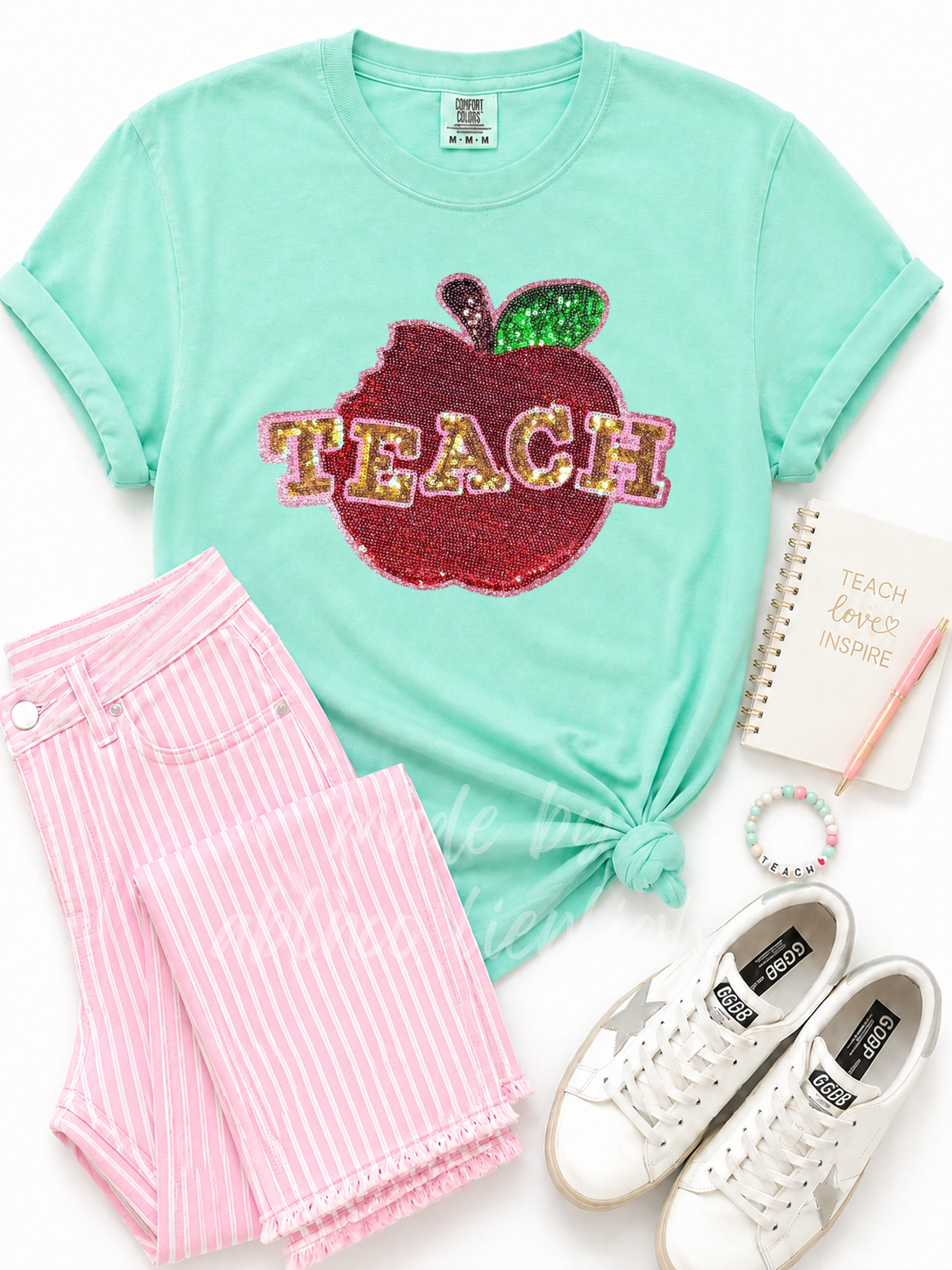 Sequin Teach Apple Patch Tshirt