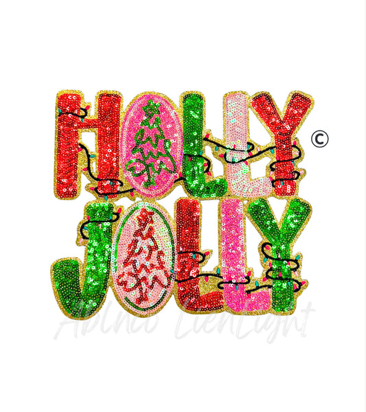 Holly Jolly Christmas Tree Lights Sequins Christmas Patch