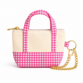 Pink Gingham Mini Tote Bag Keychain | Zippered Purse Charm & Pouch