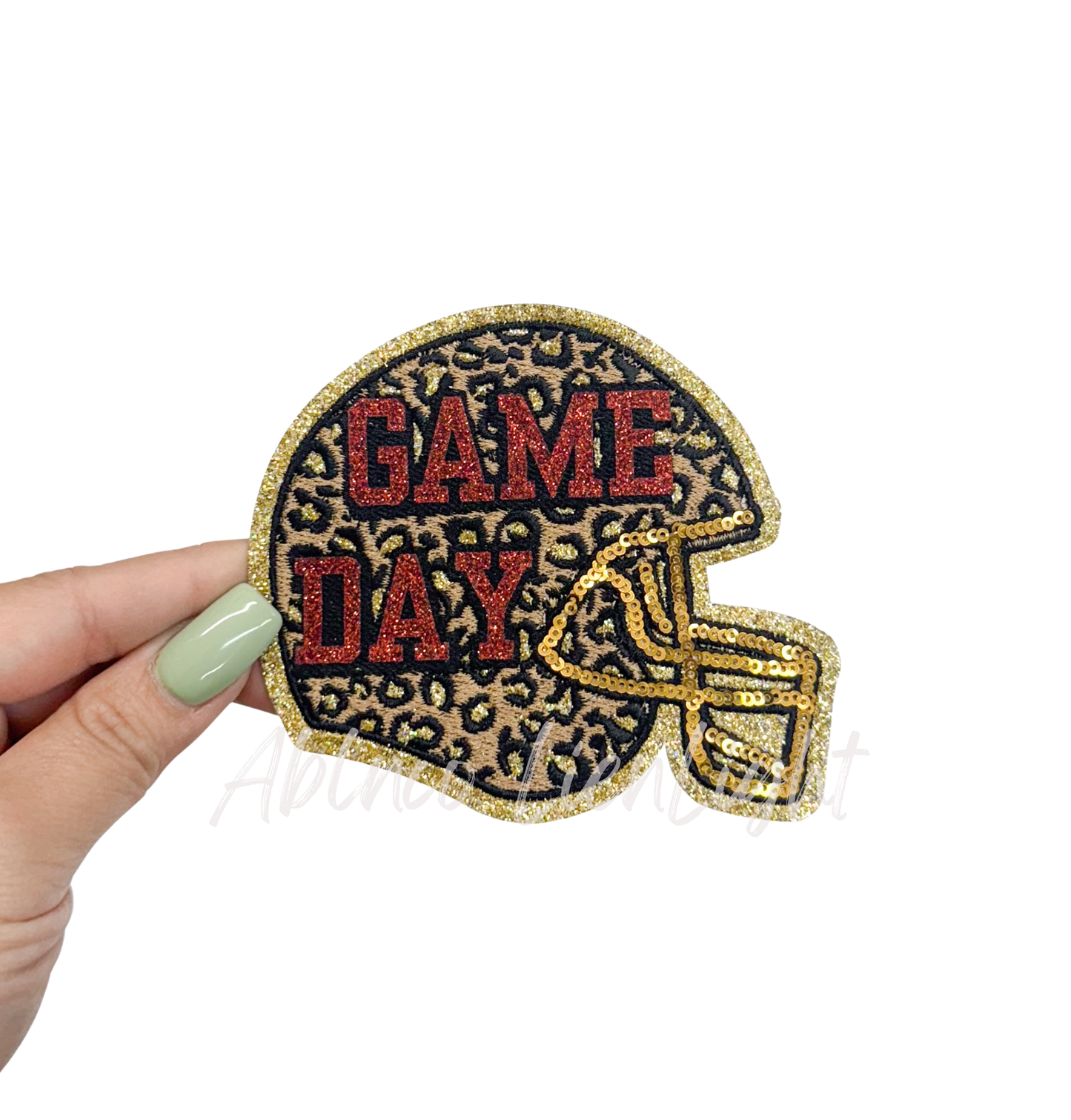 Maroon Game Day Cheetah Football Helmet Glitter Sequin Patch
