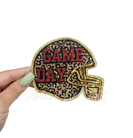 Maroon Game Day Cheetah Football Helmet Glitter Sequin Patch