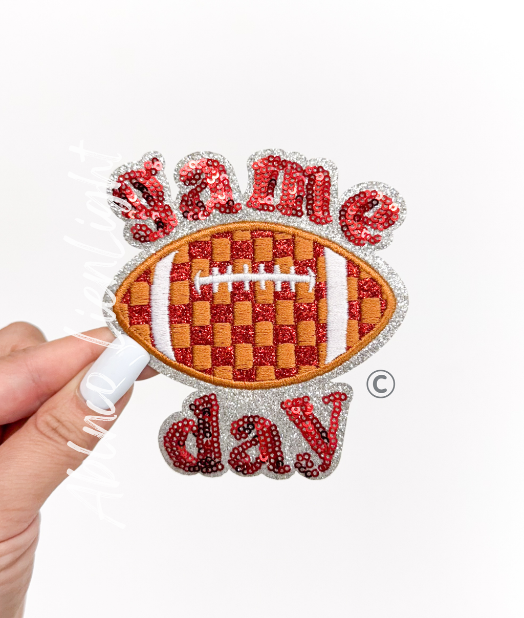 Red Checkered Football Game Day Sequin Patch