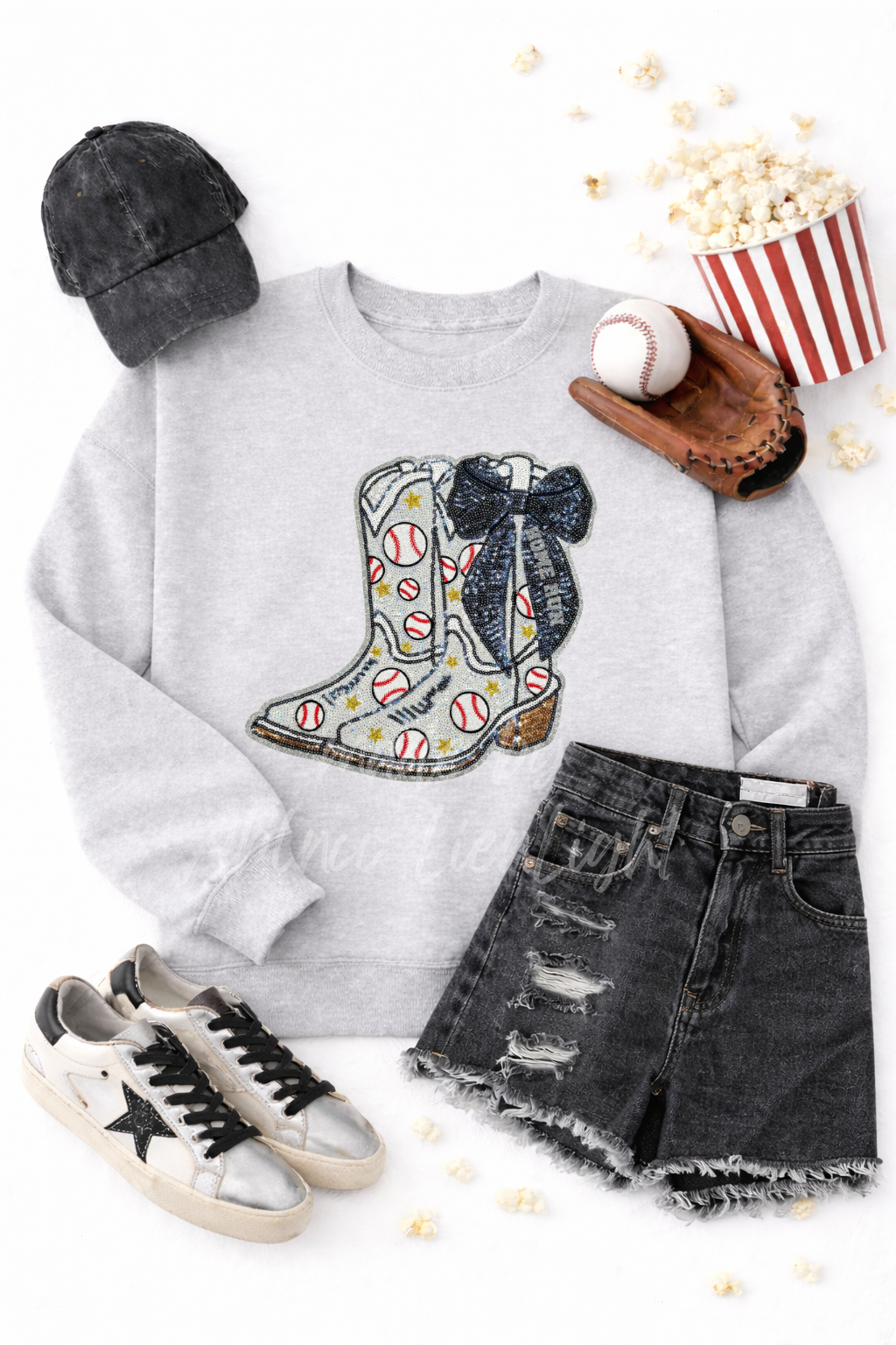 Baseball Homerun Sequin Bow Boots Sweatshirt