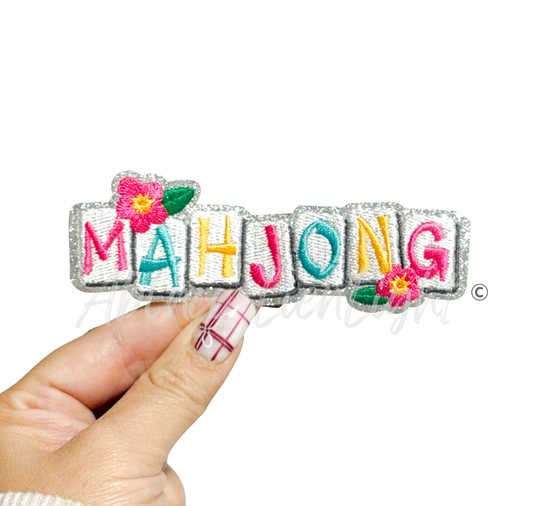 Colorful Mahjong Hibiscus Embroidery Patch