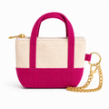 Hot Pink Canva Mini Tote Bag Keychain | Zippered Purse Charm & Pouch
