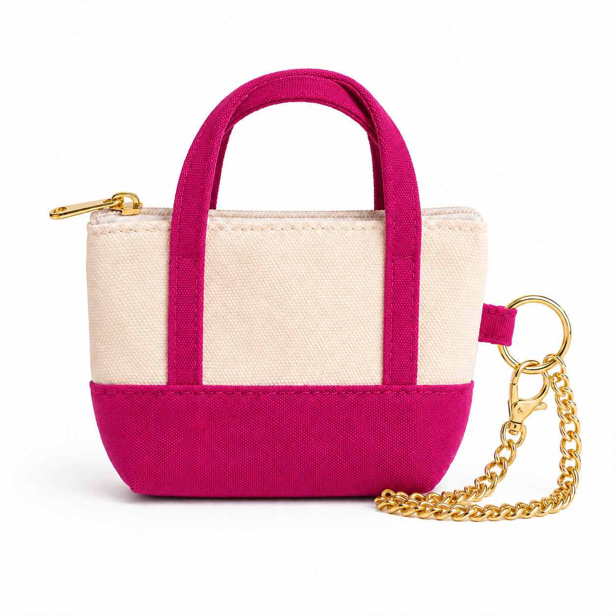 Hot Pink Canva Mini Tote Bag Keychain | Zippered Purse Charm & Pouch