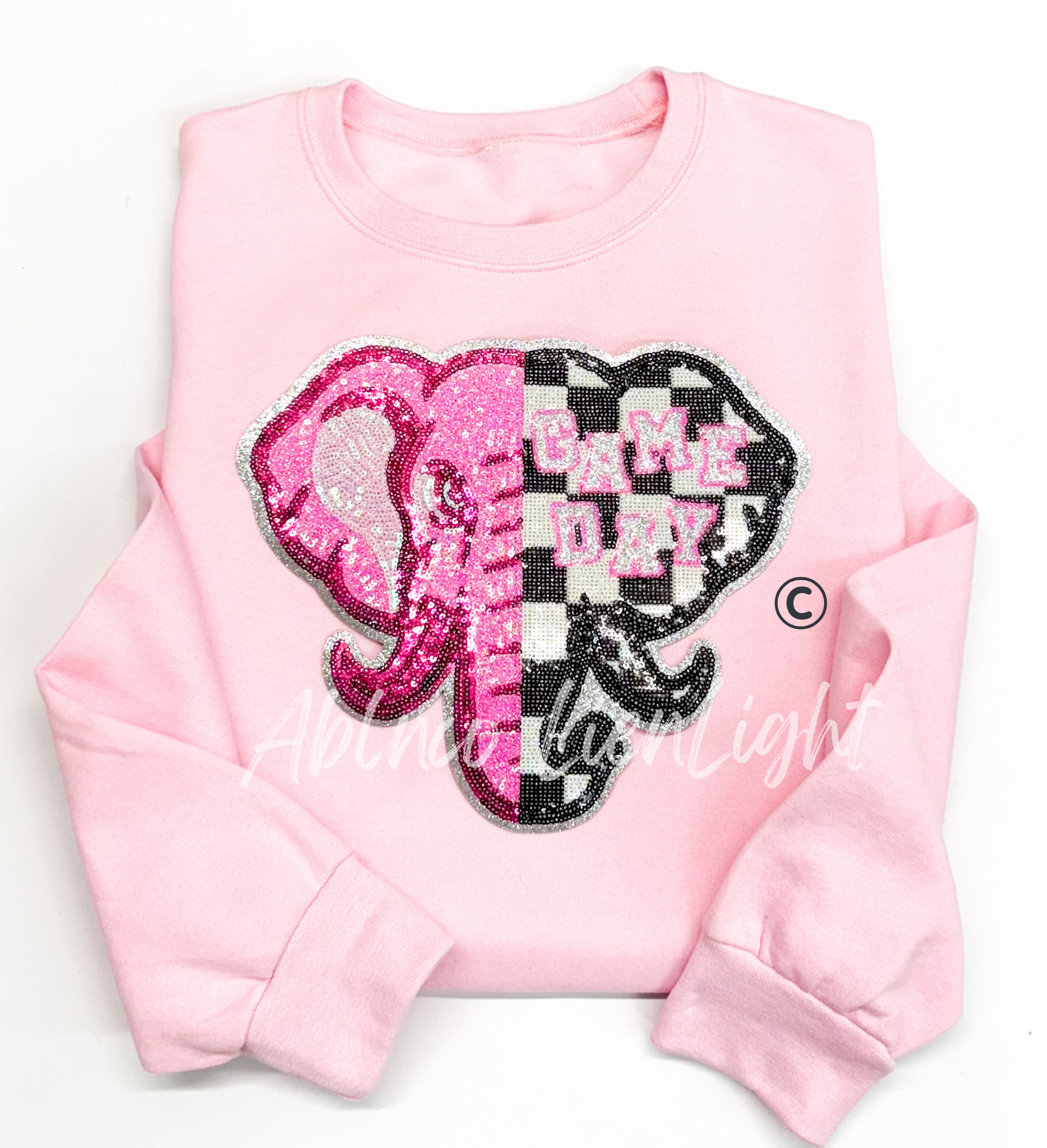 Elephant Mascot Pink Checkered Sequin Patch - Large