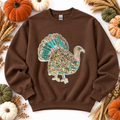 Colorful Turkey Thanksgiving Fall Sequin Patch Full Length Sweatshirt