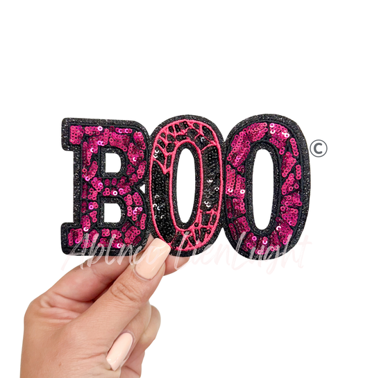 Hot Pink Spider Web Boo Halloween Sequin Patch
