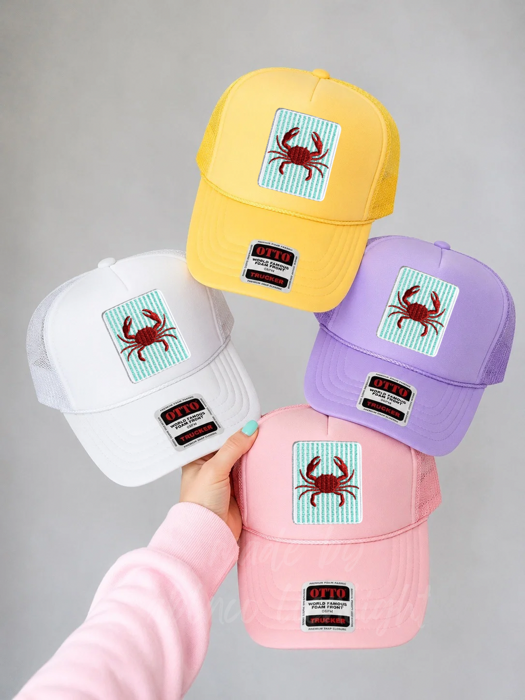 Turquoise Striped Crab Summer Embroidery Patch Otto Trucker Hat