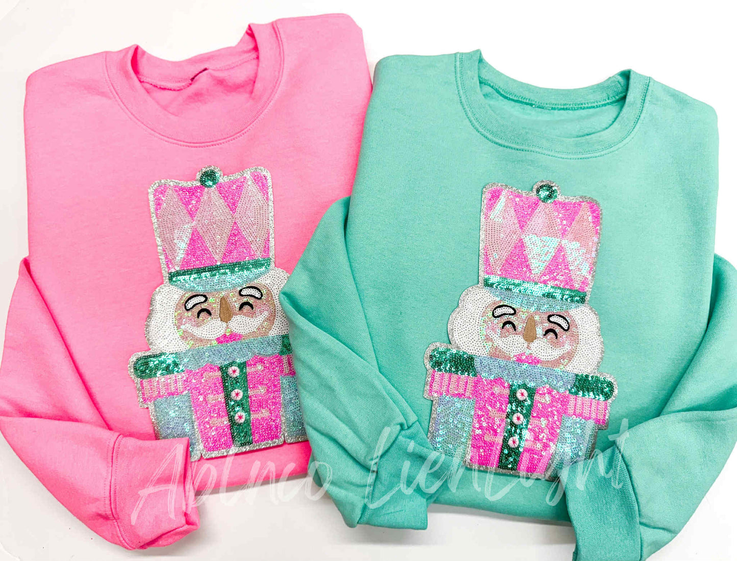 Nutcracker Blue Pink Sequins Christmas Patch Sweatshirt