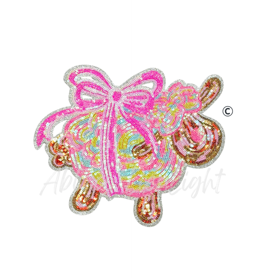 Pink Bow Ombre Colorful Sheep Easter Sequin Patch - Large