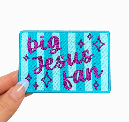 Big Jesus Fan Glitter Embroidery Patch