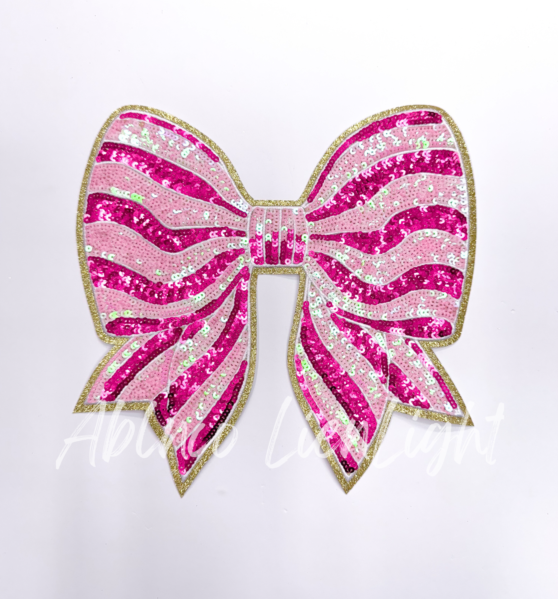 Pink Stripe Valentines Sequins Bow Patch