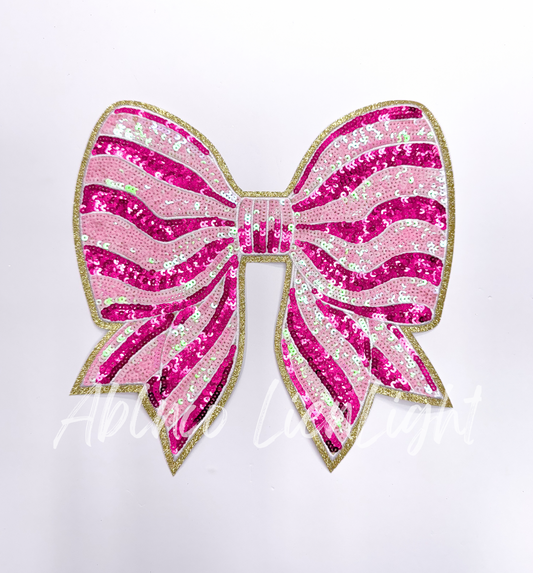 Pink Stripe Valentines Sequins Bow Patch