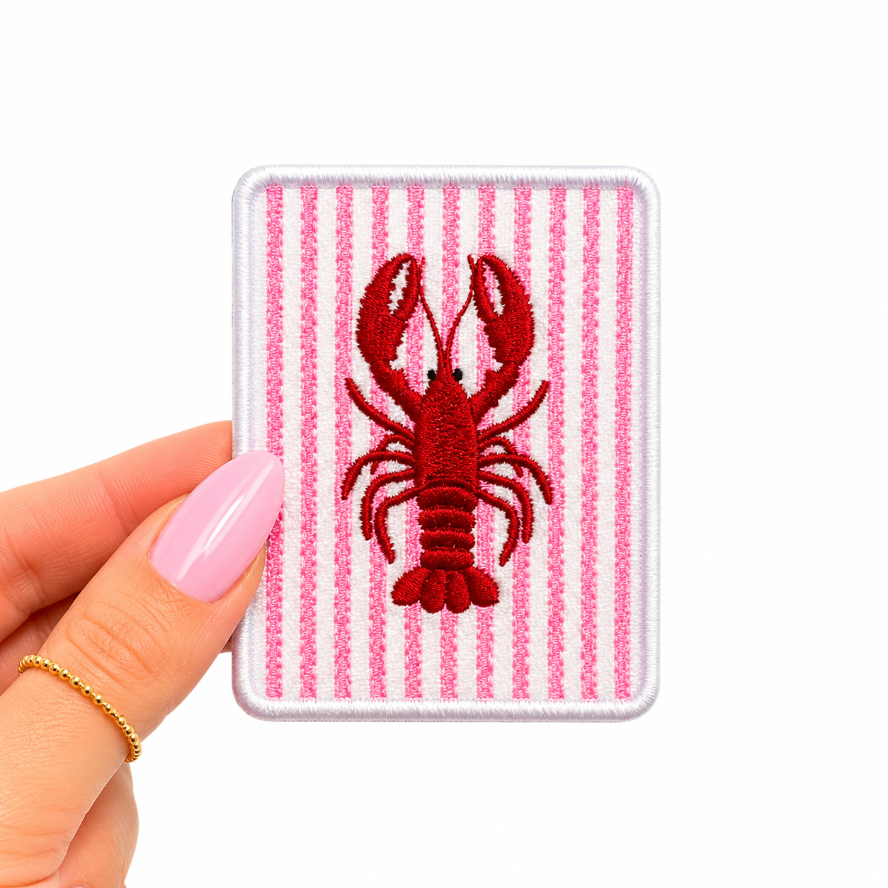 Pink Striped Lobster Summer Embroidery Patch
