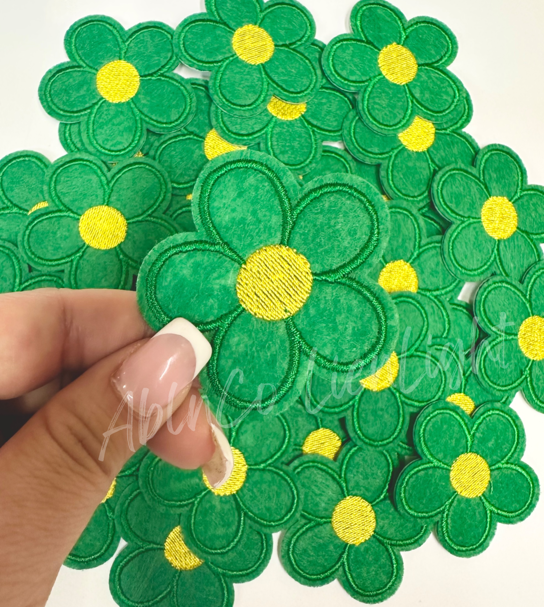 Green Flower Embroidery Patch