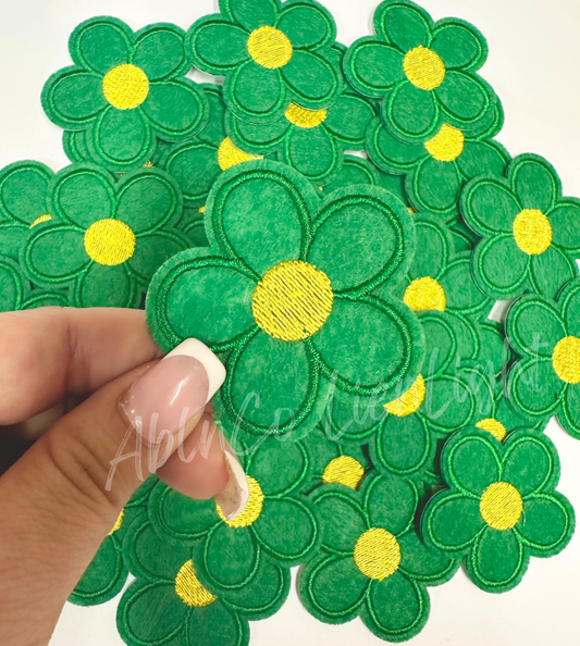 Green Flower Embroidery Patch