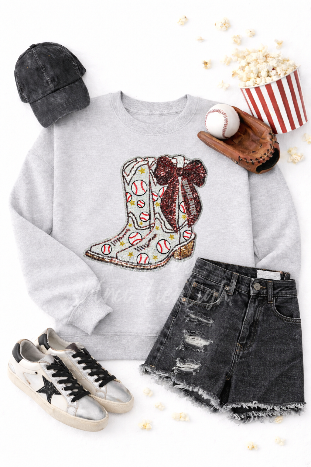 Baseball Homerun Sequin Bow Boots Sweatshirt