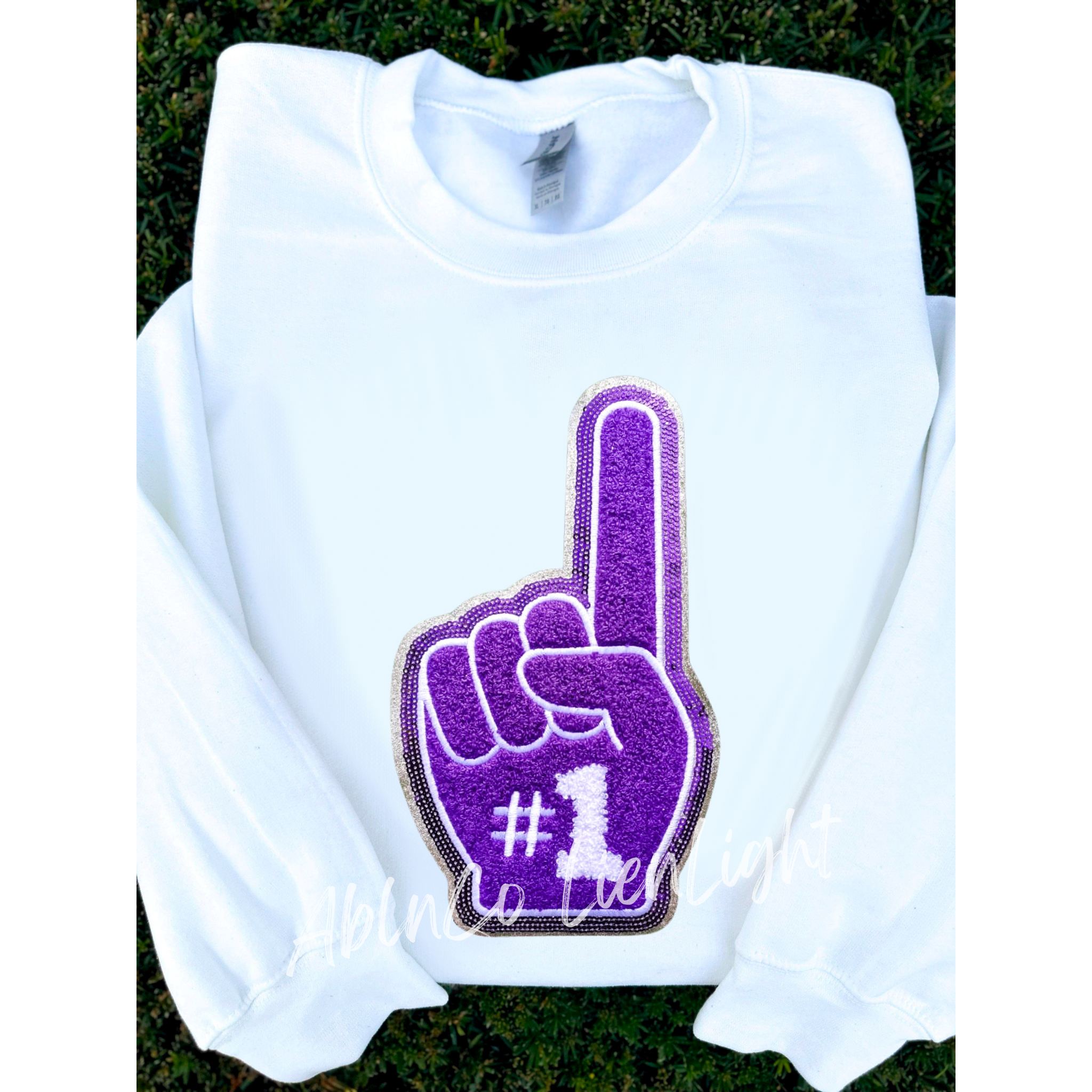 Purple Game Day Foam Finger Chenille Patch - Large