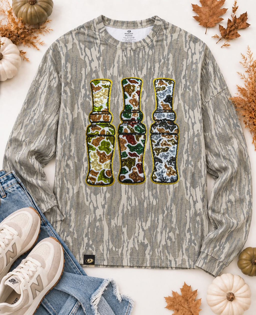 Great Outdoors Hunting Patch Mossy Oak Bottomland Cotton Mill Long Sleeve Tshirt