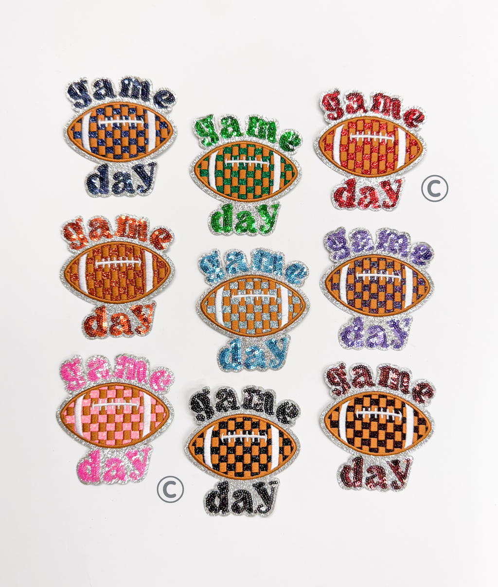 Black Checkered Football Game Day Sequin Patch